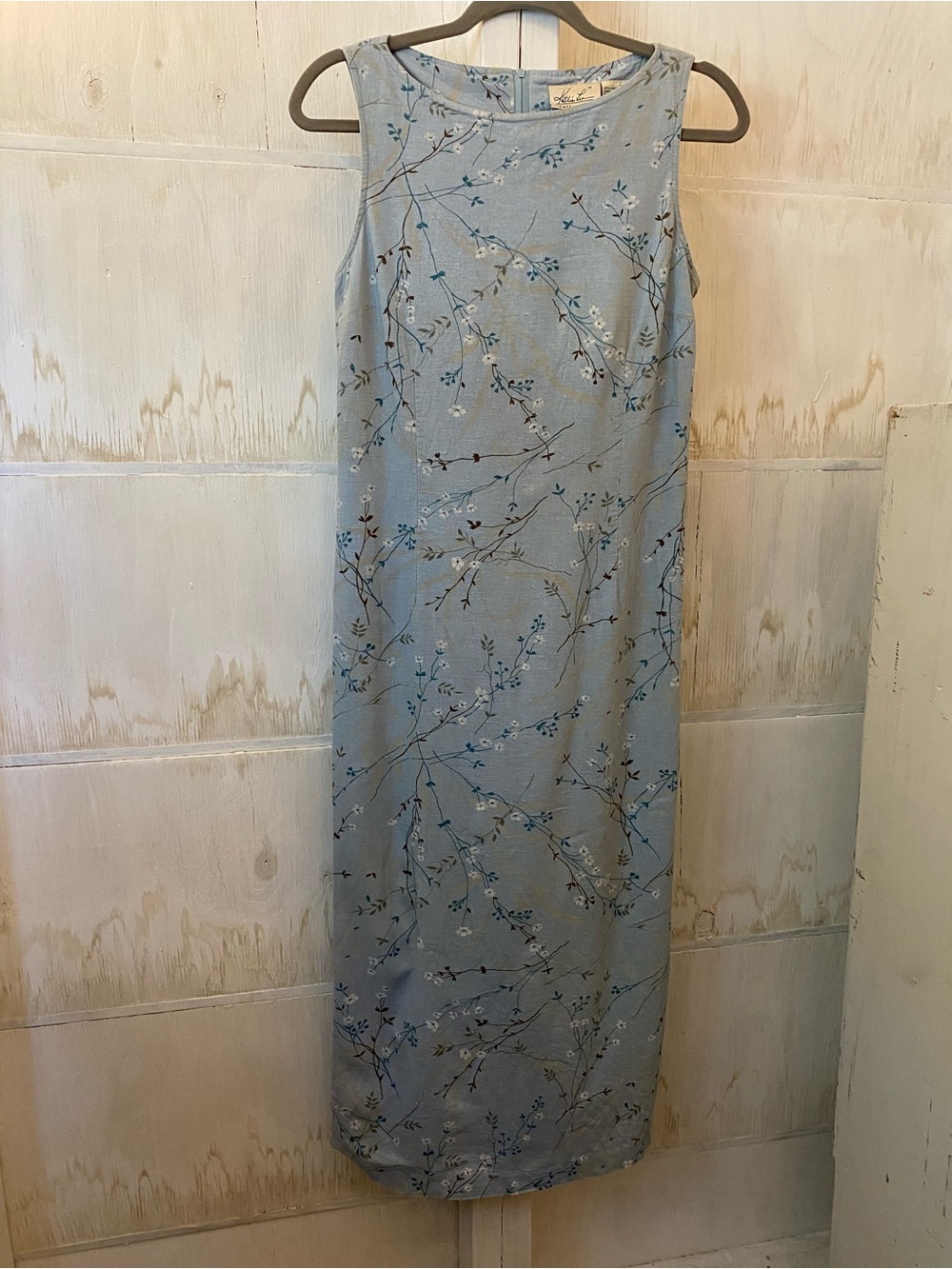 Vintage Linen Blend Kathie Lee Collection Light Blue Medium Floral Maxi Dress